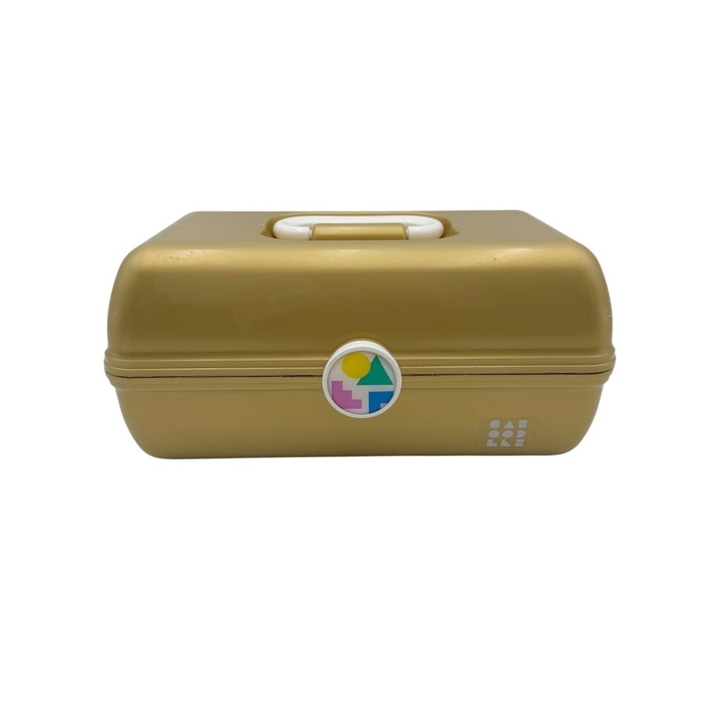 Vintage 90's Caboodles 2 Tier Makeup Travel Case‎ Organizer Vanity Mirror Gold